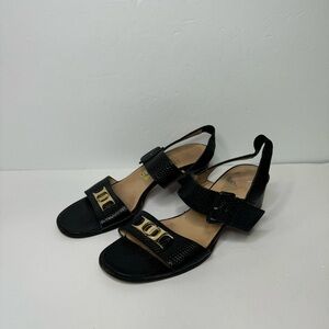 Black Slingback Heeled Sandals with Gold Accent